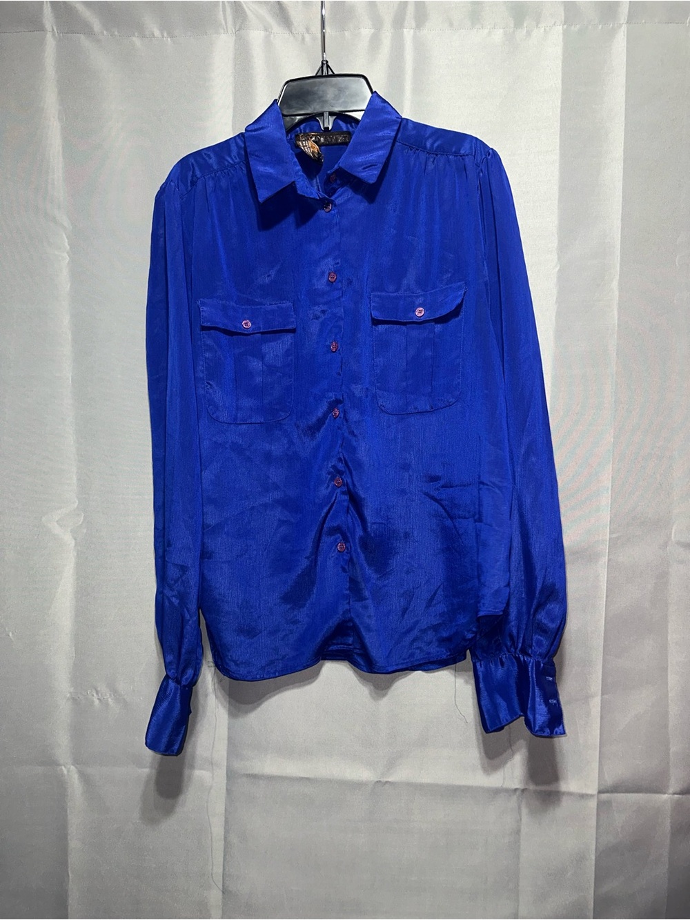Women's Satin Button-Down Shirt - Royal Blue